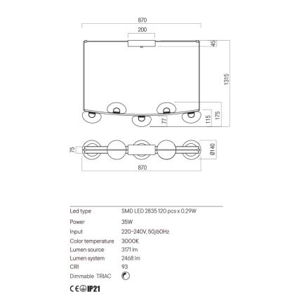 Redo 01-3243 - LED pendel dæmpbar SINCLAIR LED/35W/230V CRI 93 IP21 guldfarvet