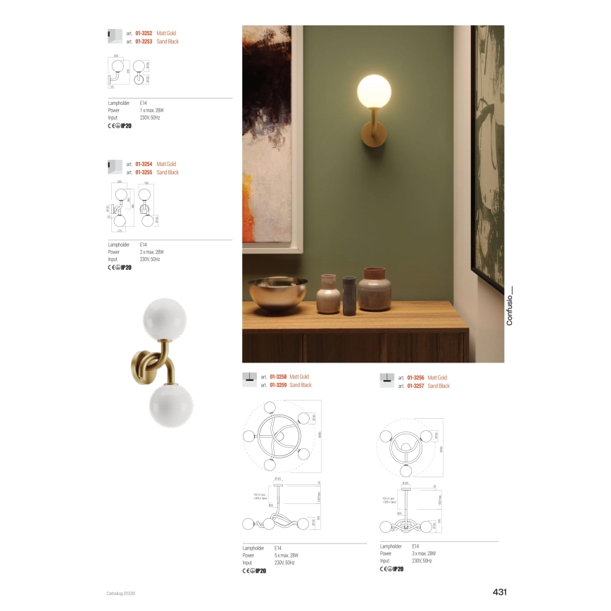 Redo 01-3256 - Stangpendel CONFUSIO 3xE14/28W/230V Ø 76 cm, guld