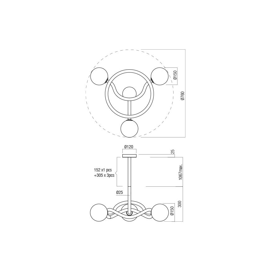 Redo 01-3256 - Stangpendel CONFUSIO 3xE14/28W/230V Ø 76 cm, guld