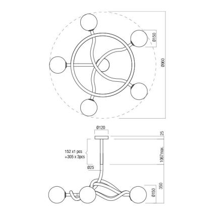Redo 01-3259 - Lysekrone på stang CONFUSIO 5xE14/28W/230V, Ø 96 cm, sort