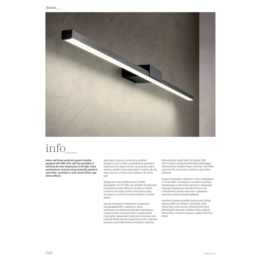 Redo 01-3268 - LED spejllampe til badeværelse ASTON LED/12W/230V 60 cm CRI 90 IP44 hvid