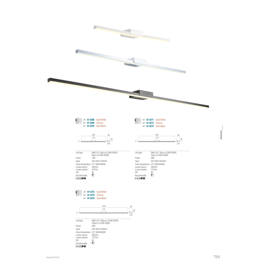 Redo 01-3268 - LED spejllampe til badeværelse ASTON LED/12W/230V 60 cm CRI 90 IP44 hvid