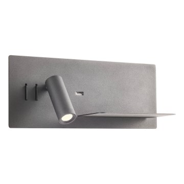 Redo 01-3316 - LED vægspot BROOK LED/8W/230V + LED/3W USB CRI 90 sort højre
