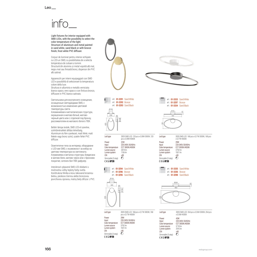 Redo 01-3337 - LED-dæmpbar pendel på kabel LEO LED/48W/230V 3000/4000K CRI 90 hvid