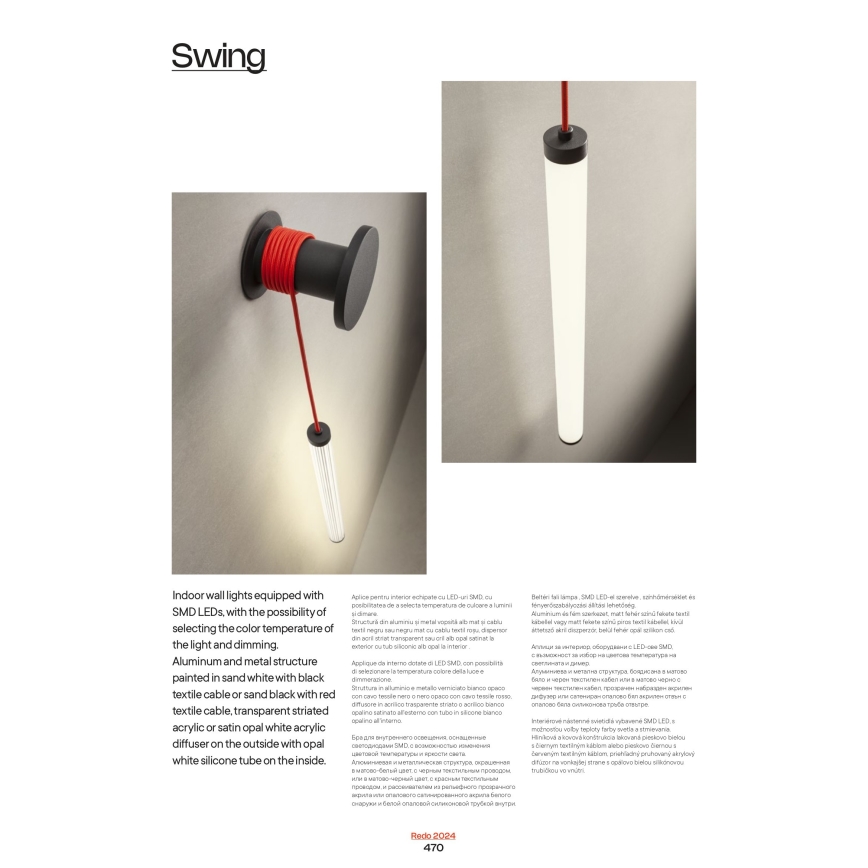Redo 01-3361 - SWING LED dæmpbar væglampe, 9W, 230V, 3000/4000K, CRI 90, hvid