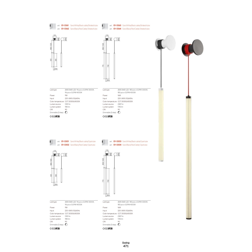 Redo 01-3361 - SWING LED dæmpbar væglampe, 9W, 230V, 3000/4000K, CRI 90, hvid