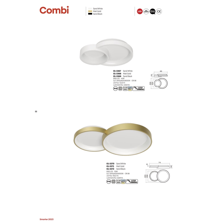 Redo 01-3372 - LED loftlampe dæmpbar COMBI LED/50W/230V 3000/4000/6000K CRI98 sort