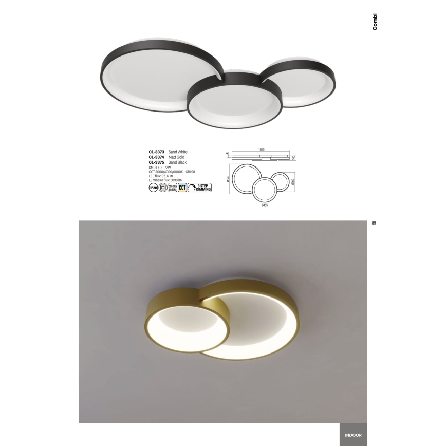 Redo 01-3375 - LED loftlampe dæmpbar COMBI LED/72W/230V 3000/4000/6000K CRI98 sort