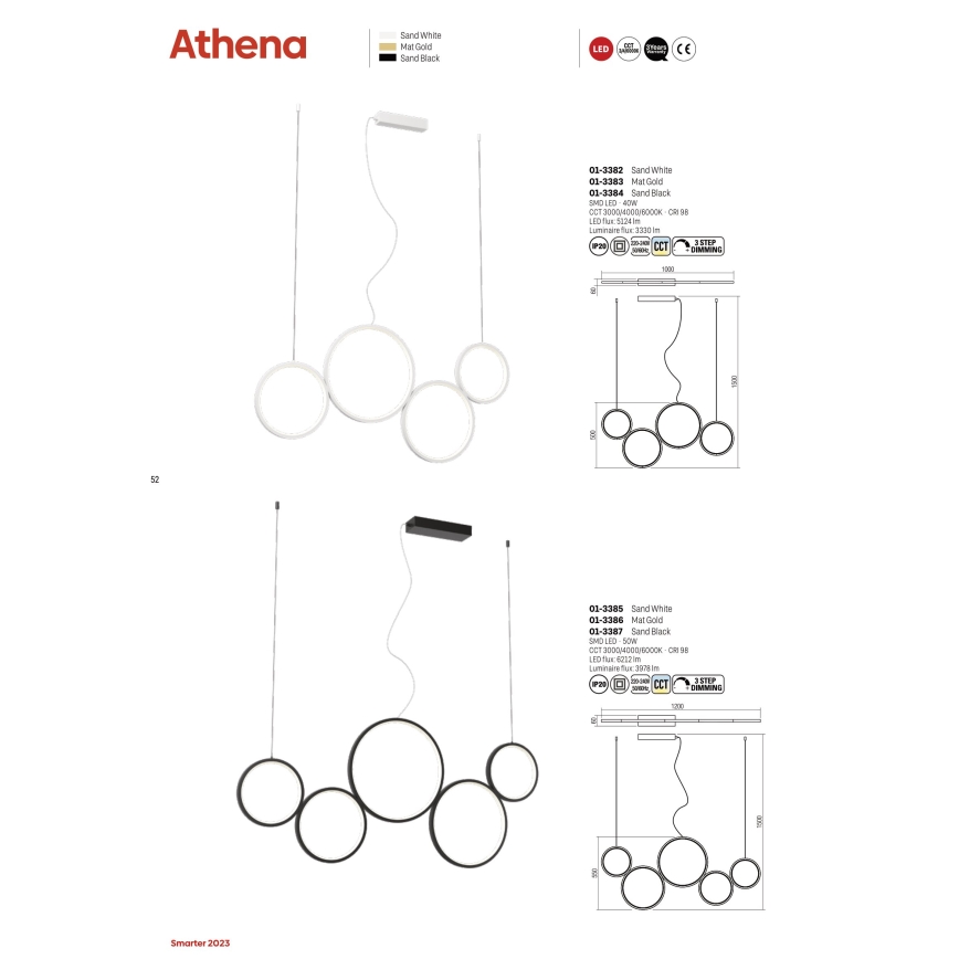 Redo 01-3384 - LED pendel dæmpbar ATHENA LED/40W/230V 3000/4000/6000K CRI98 sort