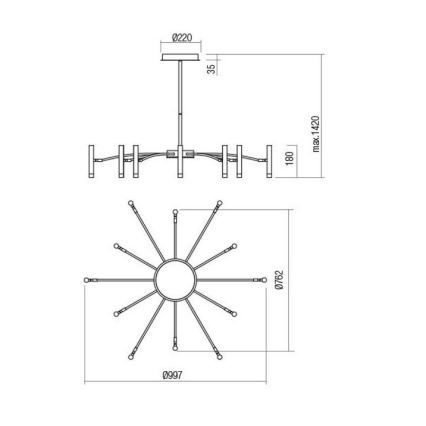 Redo 01-3448 - LED-dæmpbar lysekrone med stang RAYEN LED/60W/230V CRI 90 guld