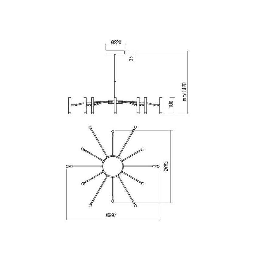 Redo 01-3448 - LED-dæmpbar lysekrone med stang RAYEN LED/60W/230V CRI 90 guld