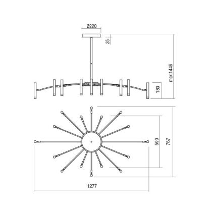 Redo 01-3450 - LED Dæmpbar stangpendel RAYEN LED/80W/230V CRI 90 guld