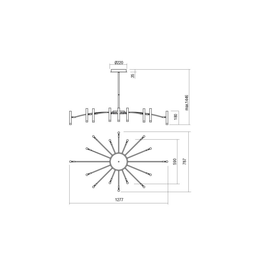 Redo 01-3450 - LED Dæmpbar stangpendel RAYEN LED/80W/230V CRI 90 guld