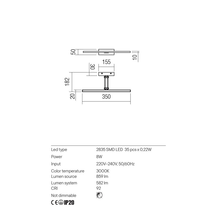 Redo 01-3461 - LED gallerilampe LINEAR LED/8W/230V 35 cm CRI 92 sort