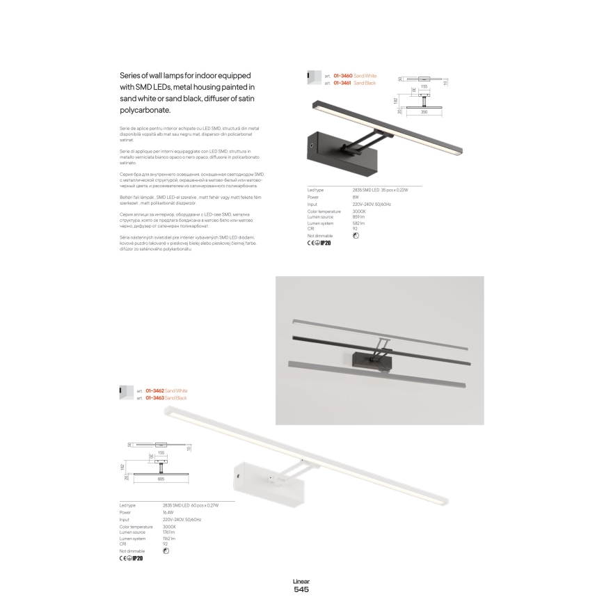 Redo 01-3462 - LED gallerilampe LINEAR LED/8W/230V 60,5 cm CRI 92 hvid