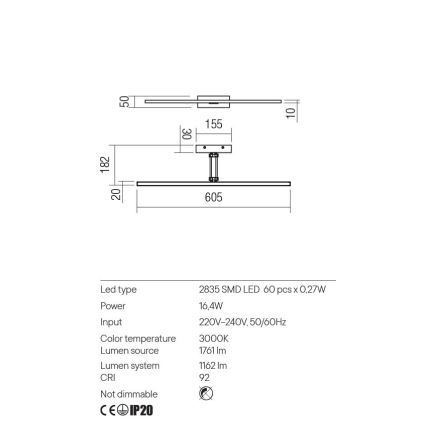 Redo 01-3462 - LED gallerilampe LINEAR LED/8W/230V 60,5 cm CRI 92 hvid