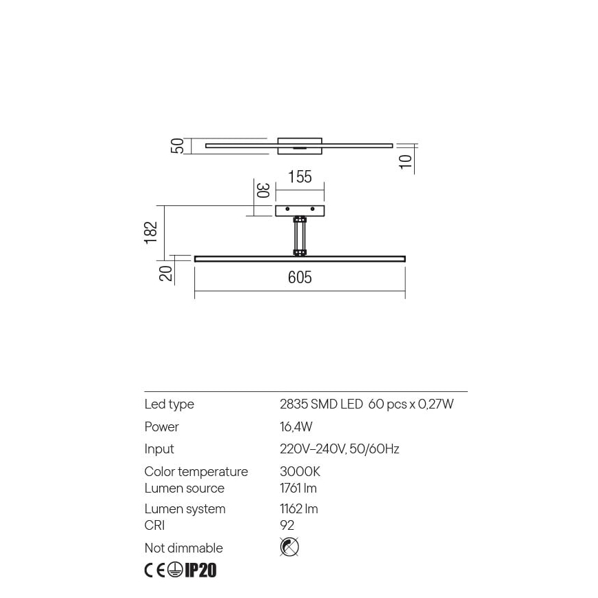 Redo 01-3463 - LED gallerilampe LINEAR LED/8W/230V 60,5 cm CRI 92 sort