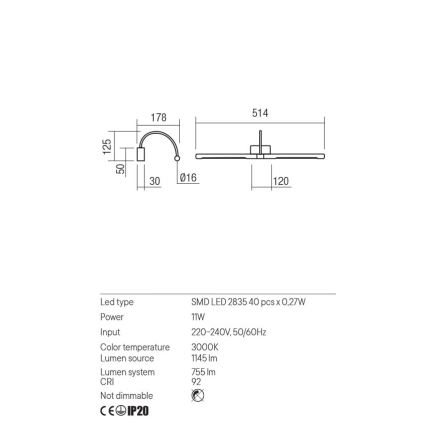 Redo 01-3467 - LED gallerilampe KENDO LED/11W/230V 51,4 cm CRI 92 sort