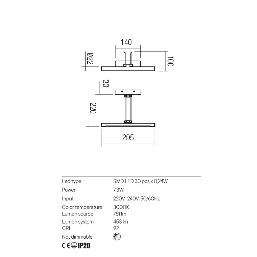 Redo 01-3468 - LED gallerilampe IKON LED/7,3W/230V 29,5 cm CRI 92 hvid