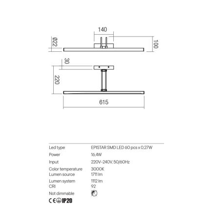 Redo 01-3470 - LED gallerilampe IKON LED/16,4W/230V 61,5 cm CRI 92 hvid