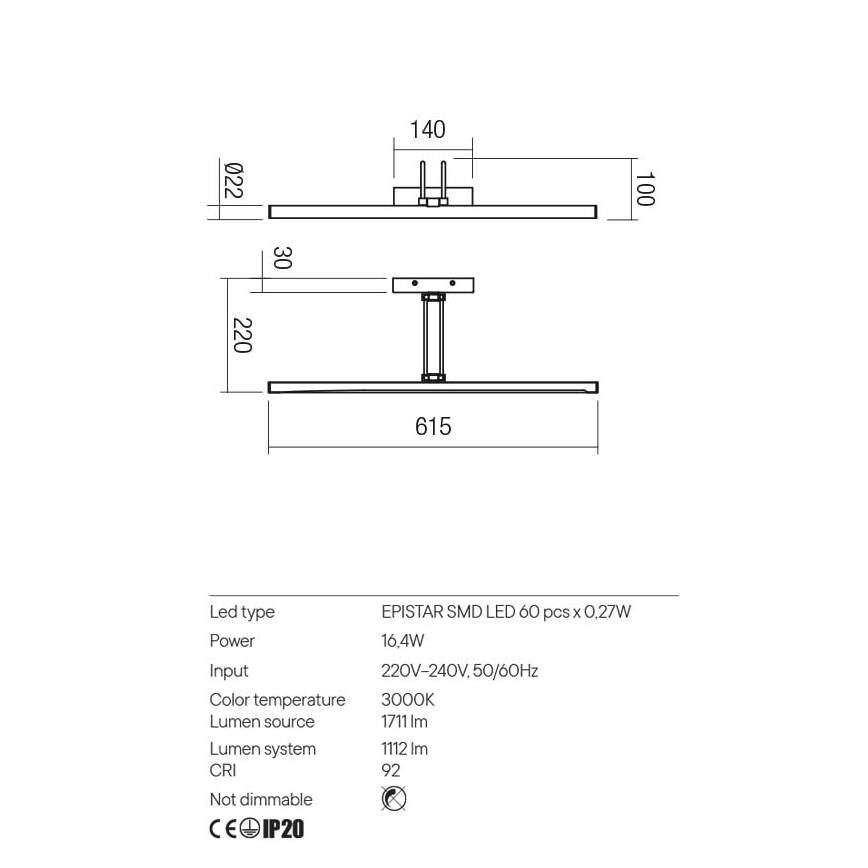 Redo 01-3473 - LED gallerilampe IKON LED/16,4W/230V 61,5 cm CRI 92 messing