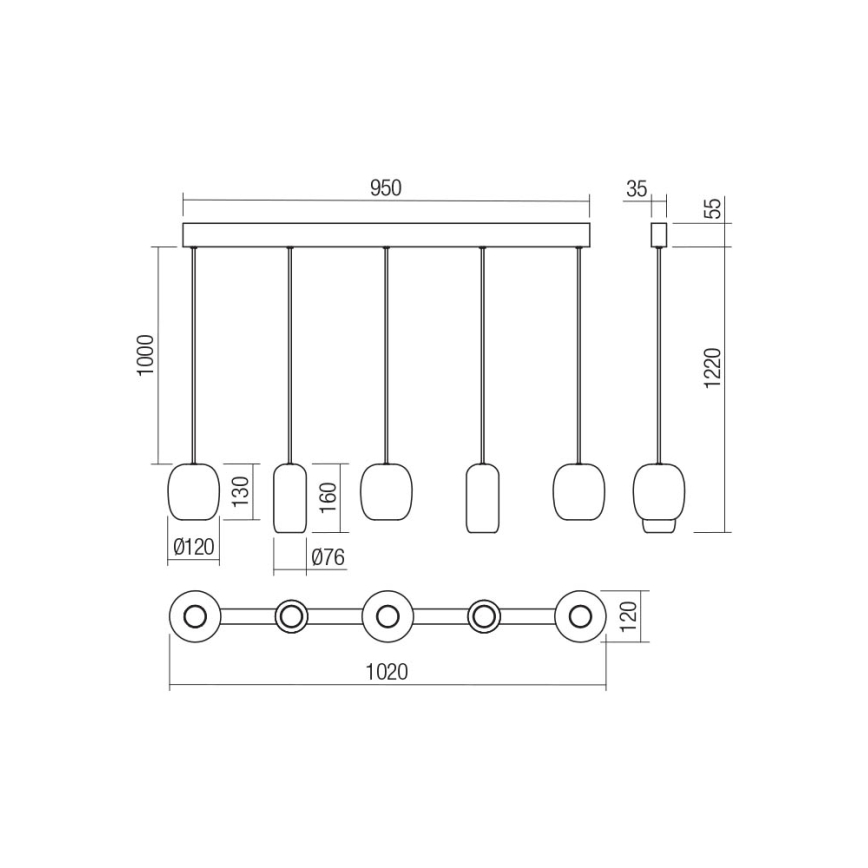 Redo 01-3481 - Pendel BOOM 5xGU10/10W/230V sort/grøn/brun