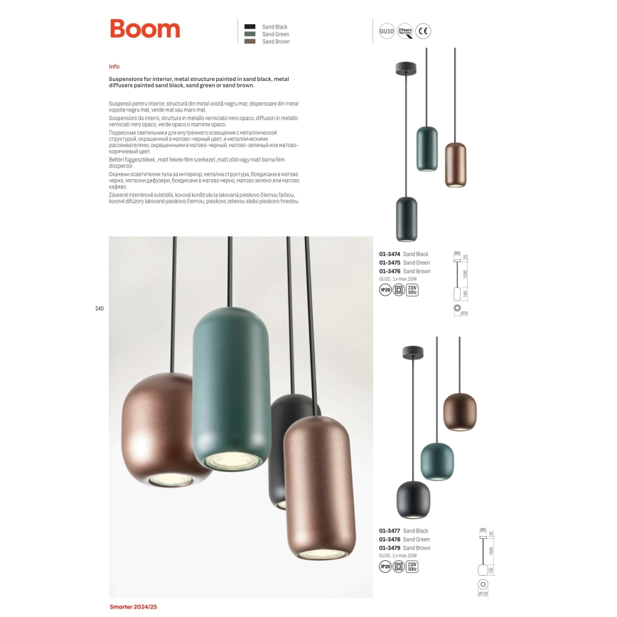 Redo 01-3482 - Pendel BOOM 6xGU10/10W/230V diameter 48 cm sort/grøn/brun