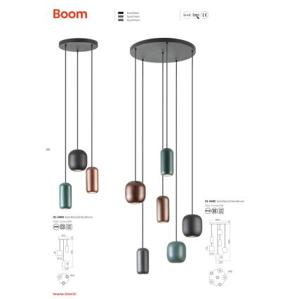 Redo 01-3482 - Pendel BOOM 6xGU10/10W/230V diameter 48 cm sort/grøn/brun