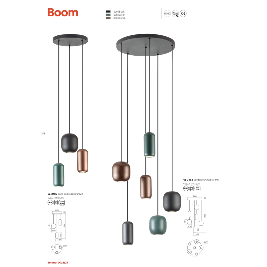 Redo 01-3482 - Pendel BOOM 6xGU10/10W/230V diameter 48 cm sort/grøn/brun