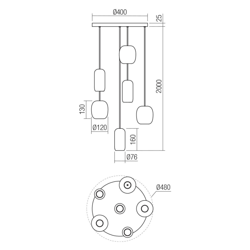 Redo 01-3482 - Pendel BOOM 6xGU10/10W/230V diameter 48 cm sort/grøn/brun