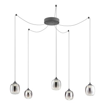 Redo 01-3487 - LED-dæmpbar lysekrone med wireophæng KHADI 5xLED/5,2W/230V CRI 90, edderkoppeformet, sort/røget