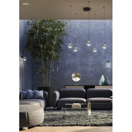 Redo 01-3487 - LED-dæmpbar lysekrone med wireophæng KHADI 5xLED/5,2W/230V CRI 90, edderkoppeformet, sort/røget