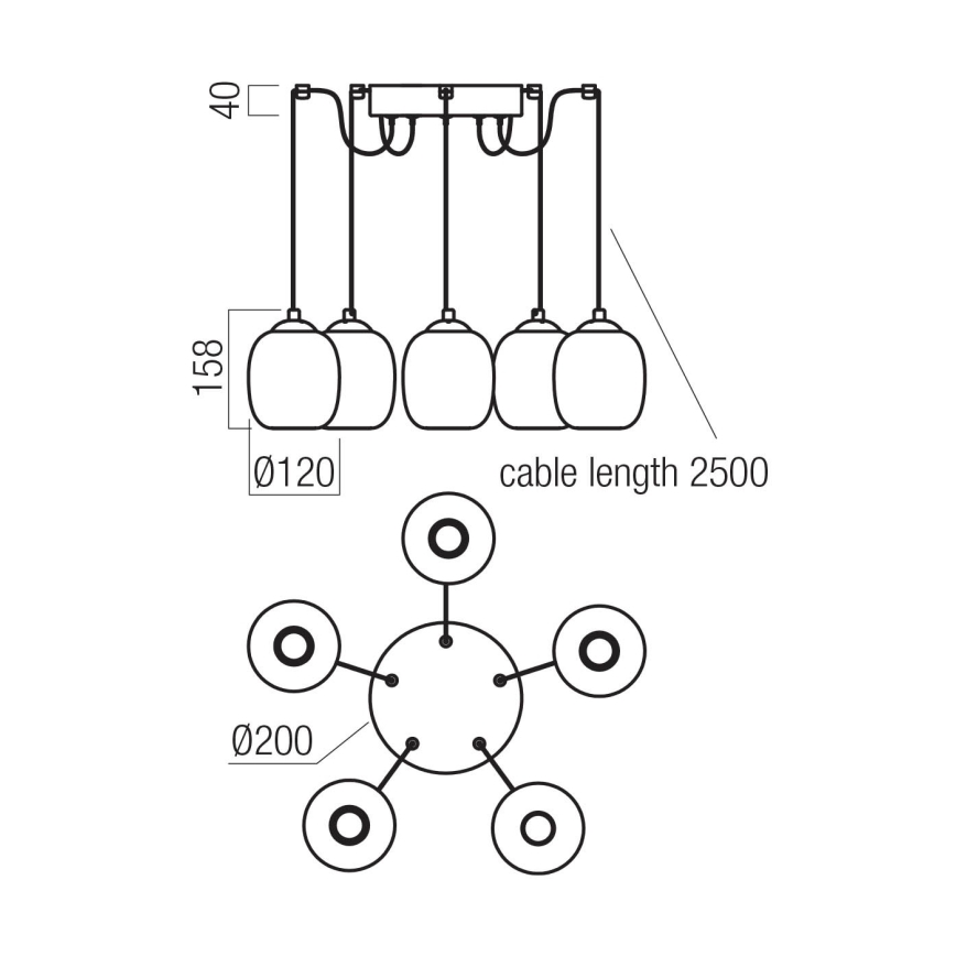 Redo 01-3487 - LED-dæmpbar lysekrone med wireophæng KHADI 5xLED/5,2W/230V CRI 90, edderkoppeformet, sort/røget