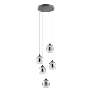 Redo 01-3488 - LED dæmpbar pendel med wire KHADI 5xLED/5,2W/230V CRI 90 Ø 43 cm sort/røget