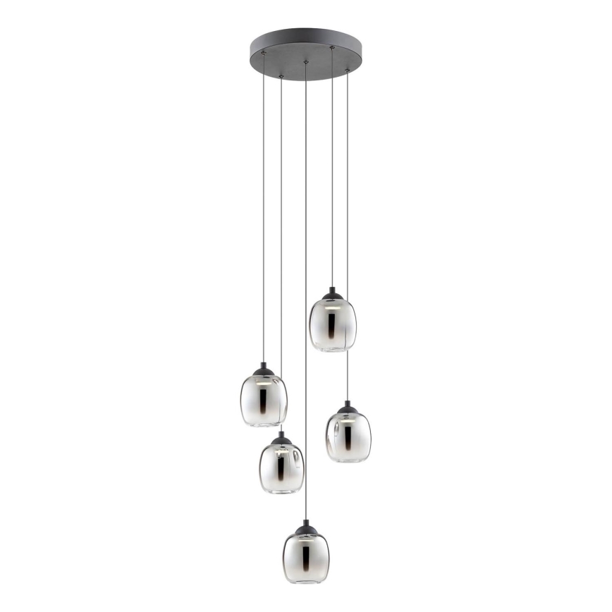 Redo 01-3488 - LED dæmpbar pendel med wire KHADI 5xLED/5,2W/230V CRI 90 Ø 43 cm sort/røget
