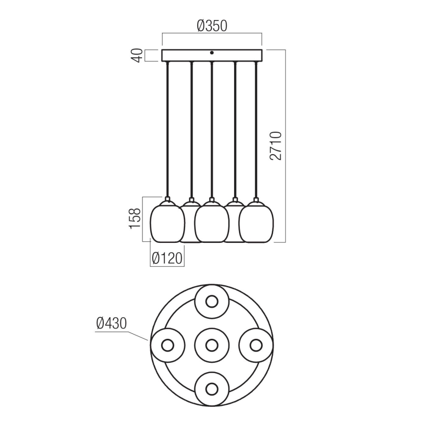 Redo 01-3488 - LED dæmpbar pendel med wire KHADI 5xLED/5,2W/230V CRI 90 Ø 43 cm sort/røget