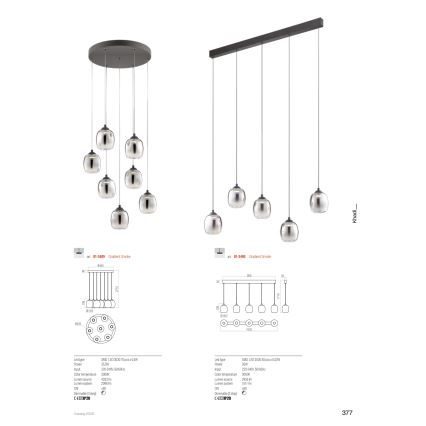 Redo 01-3490 - LED dæmpbar pendel på wire KHADI 5xLED/5,2W/230V CRI 90 sort/røget