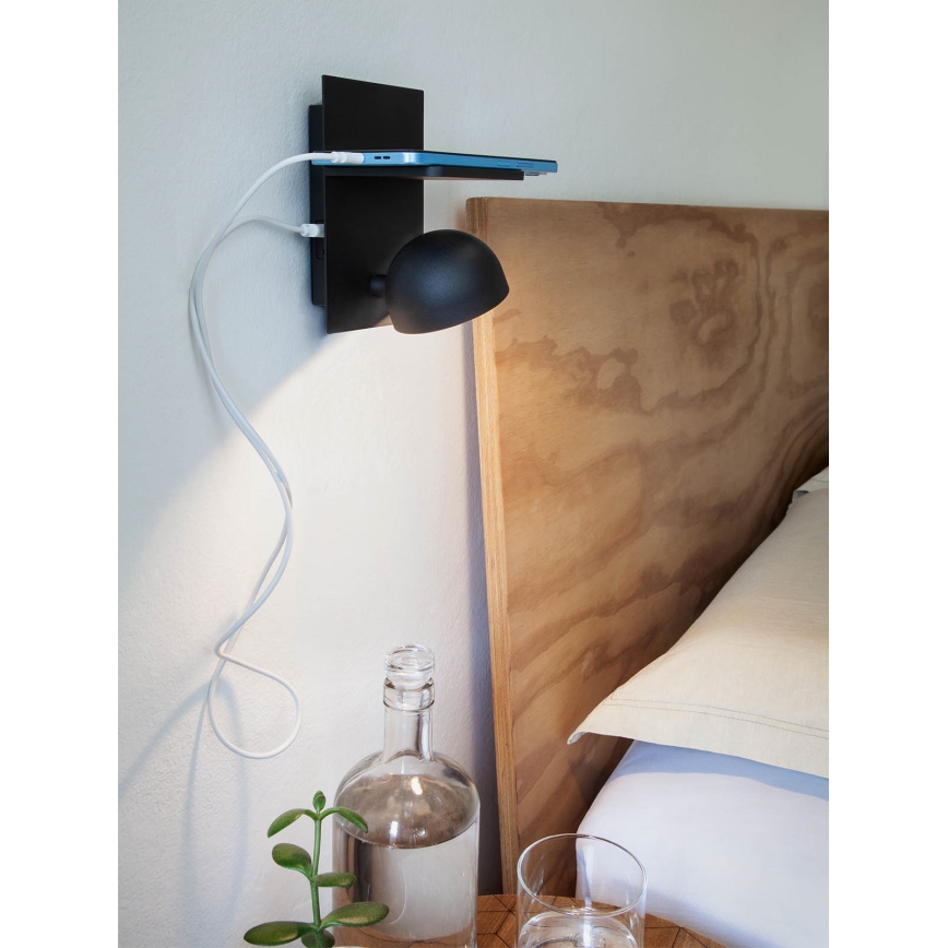 Redo 01-3491 - LED vægspot SEIBI LED/7W/230V USB CRI 90 sort