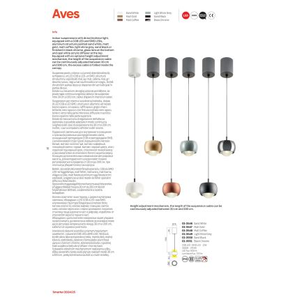Redo 01-3550 - LED pendel AVES LED/12W/230V diameter 9,6 cm CRI 90 sort