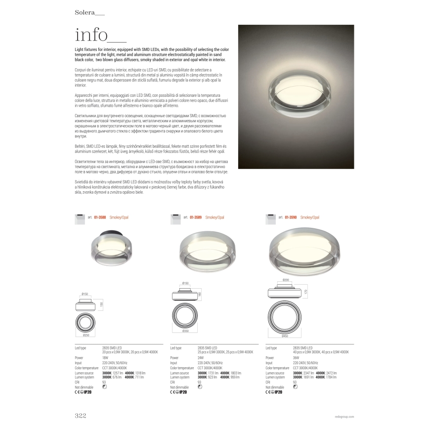 Redo 01-3590 - LED loftlampe SOLERA LED/36W/230V diameter 45 cm CRI 93 3000/4000K grå