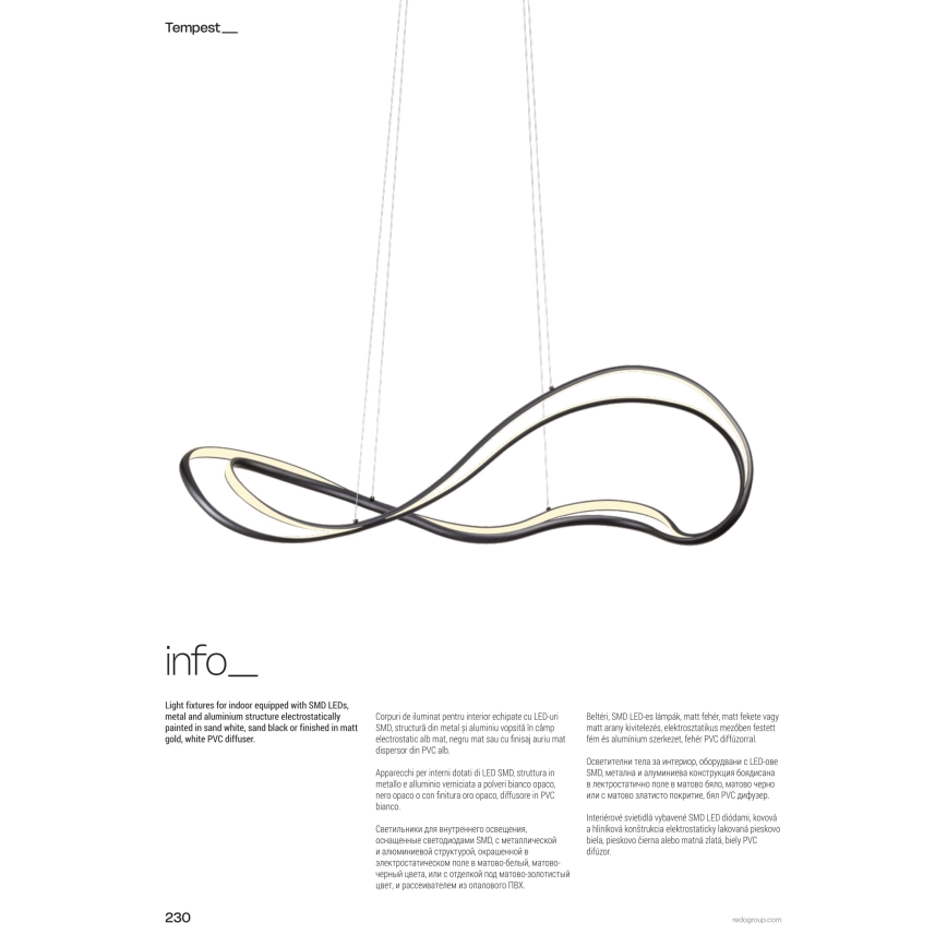 Redo 01-3598 - LED-dæmpbar pendel på kabel TEMPEST LED/58W/230V, guld