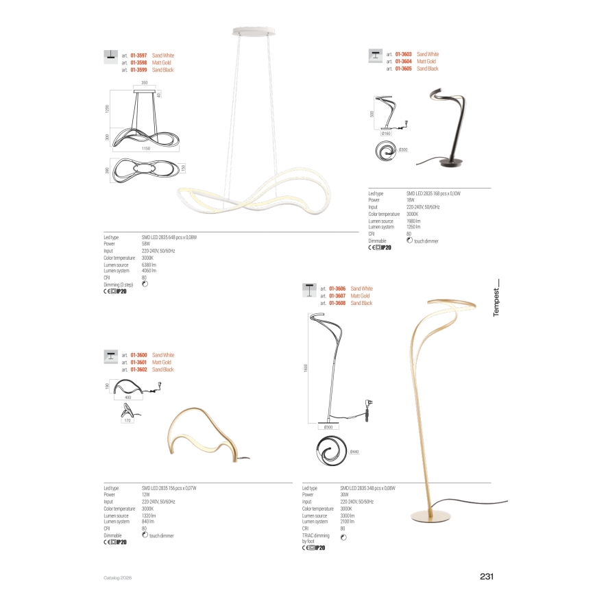 Redo 01-3598 - LED-dæmpbar pendel på kabel TEMPEST LED/58W/230V, guld