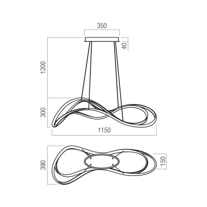 Redo 01-3599 - Dæmpbar LED-pendel på wire TEMPEST LED/58W/230V sort