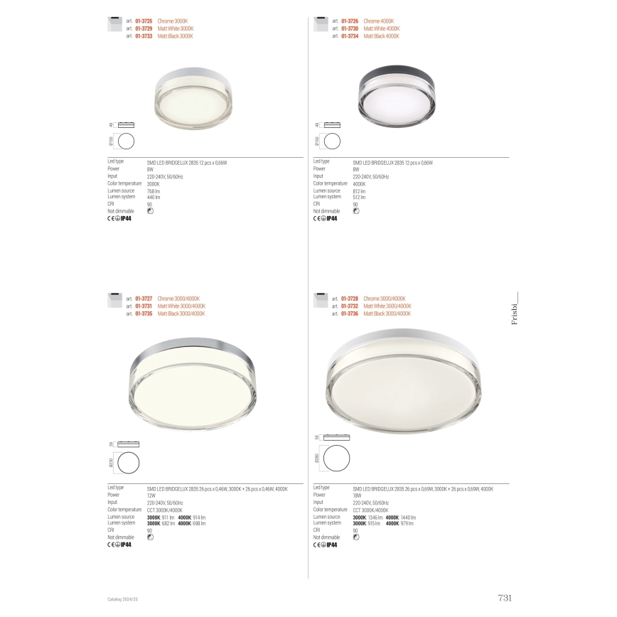 Redo 01-3733 - LED loftlampe til badeværelse FRISBI LED/8W/230V diameter 15 cm CRI 90 IP44 sort