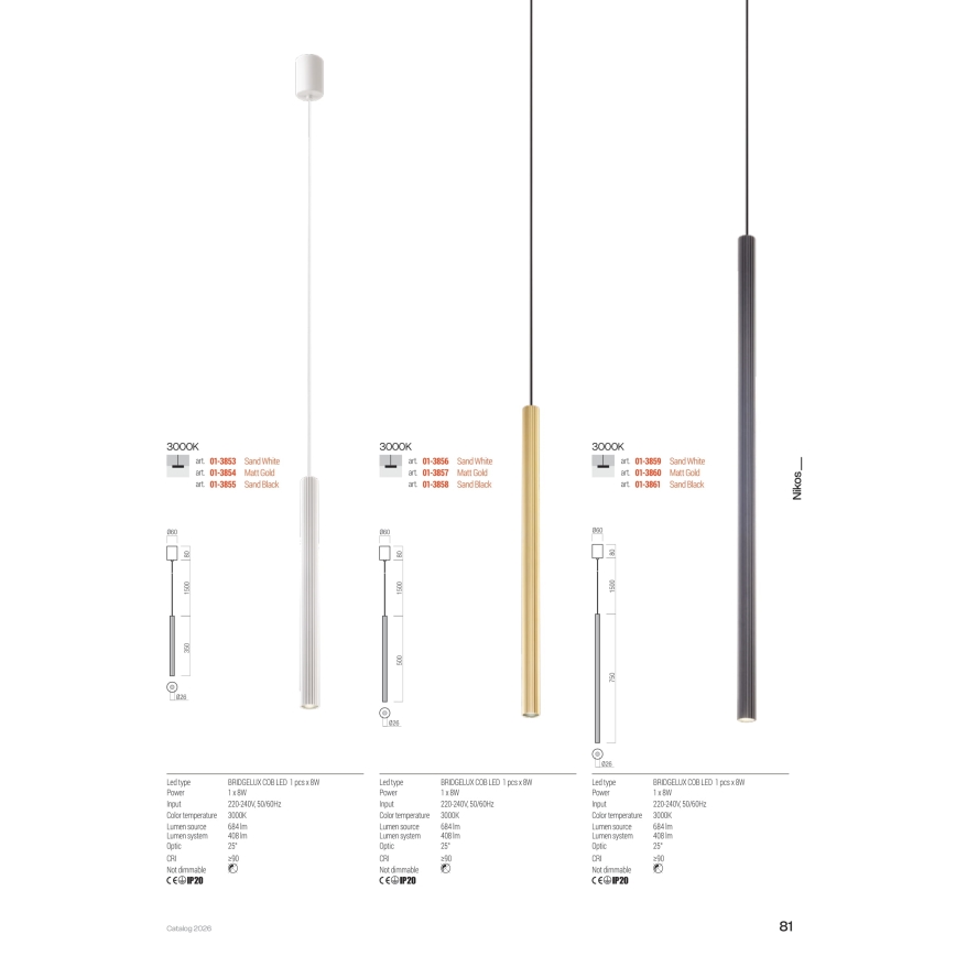 Redo 01-3861 - LED pendel på kabel NIKOS LED/8W/230V CRI 90 pr. 6 cm sort