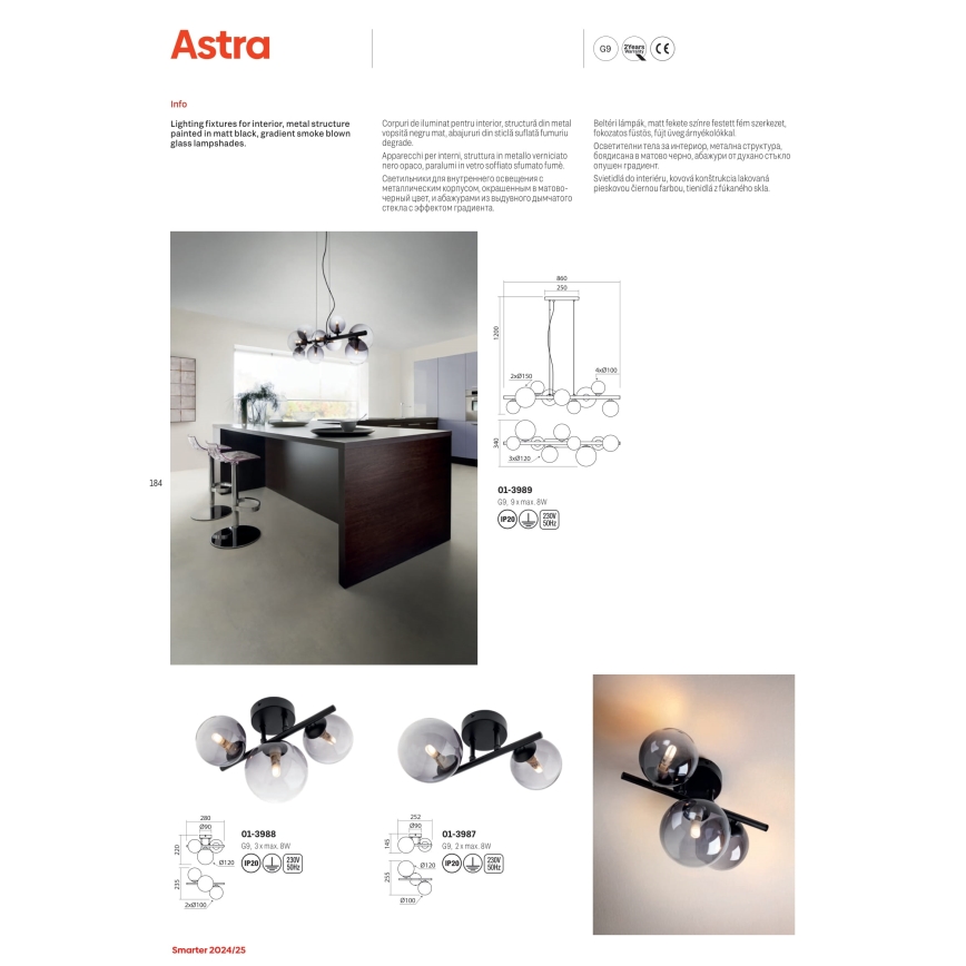 Redo 01-3989 - Pendel ASTRA 9xG9/8W/230V sort