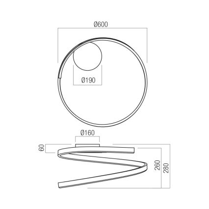 Redo 01-4010 - LED-dæmpbar loftlampe SCROLL LED/38W/230V 3000K/4000K/6000K CRI 90 pr. 60 cm hvid