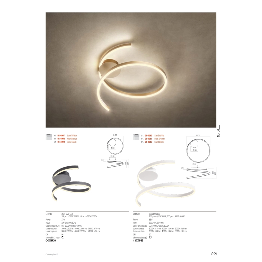Redo 01-4011 - LED dæmpbart loftarmatur SCROLL LED/38W/230V 3000K/4000K/6000K CRI 90 Ø 60 cm guld
