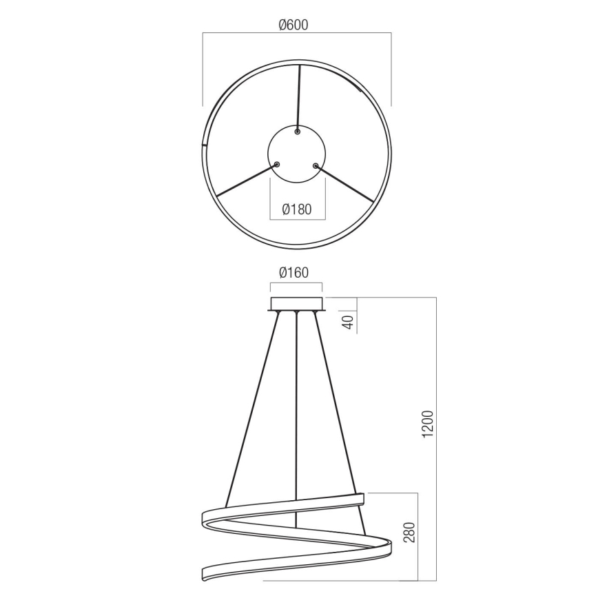 Redo 01-4015 - LED-dæmpbar pendel på wire SCROLL LED/38W/230V 3000K/4000K/6000K CRI 90 Ø 60 cm sort