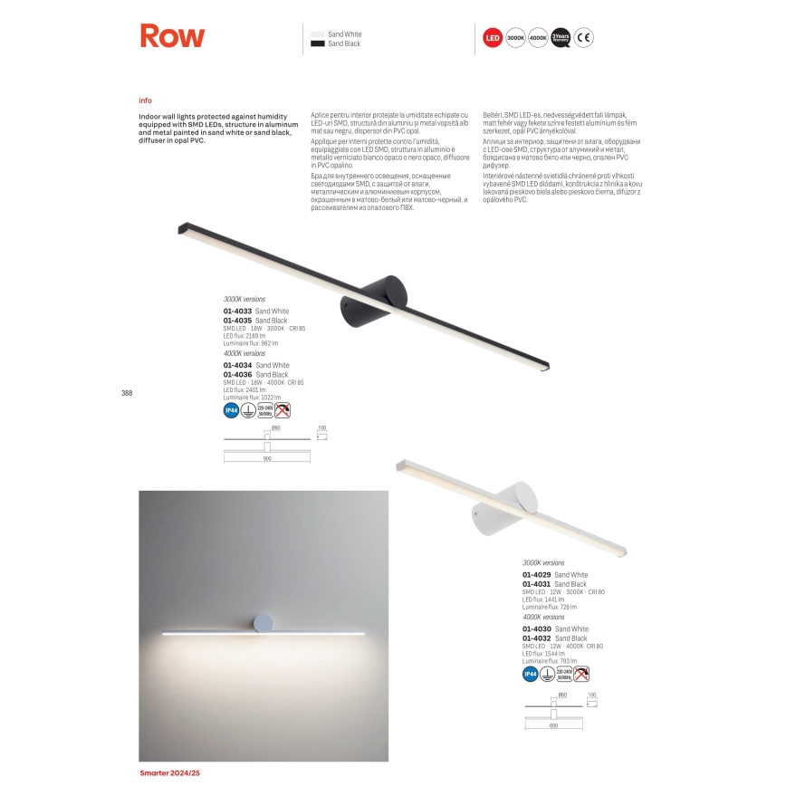 Redo 01-4034 - LED spejllampe til badeværelse ROW LED/18W/230V 90 cm IP44 hvid